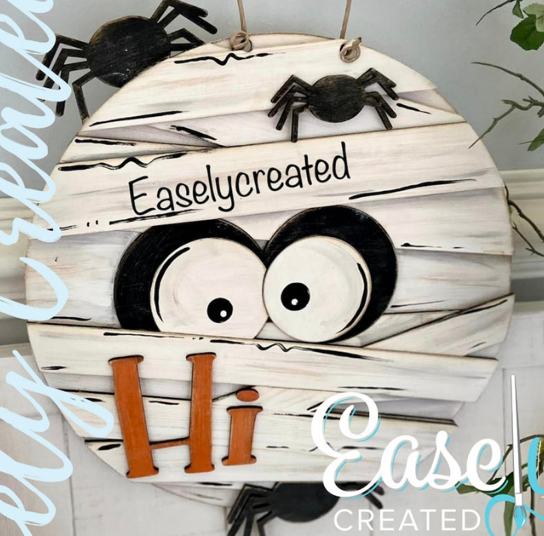 12” Hanging “HI” Mummy Sign