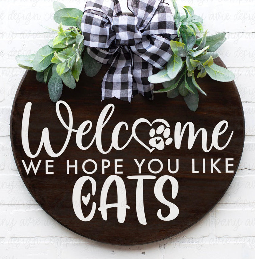 12” Welcome Cats Hanging Sign
