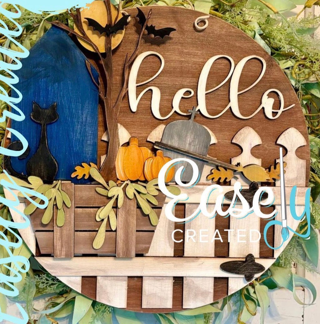 12” Picket Fence Halloween Hanging Sign