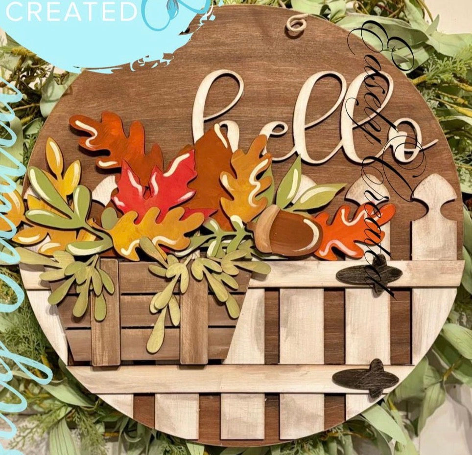12” Hello Fall Hanging Sign