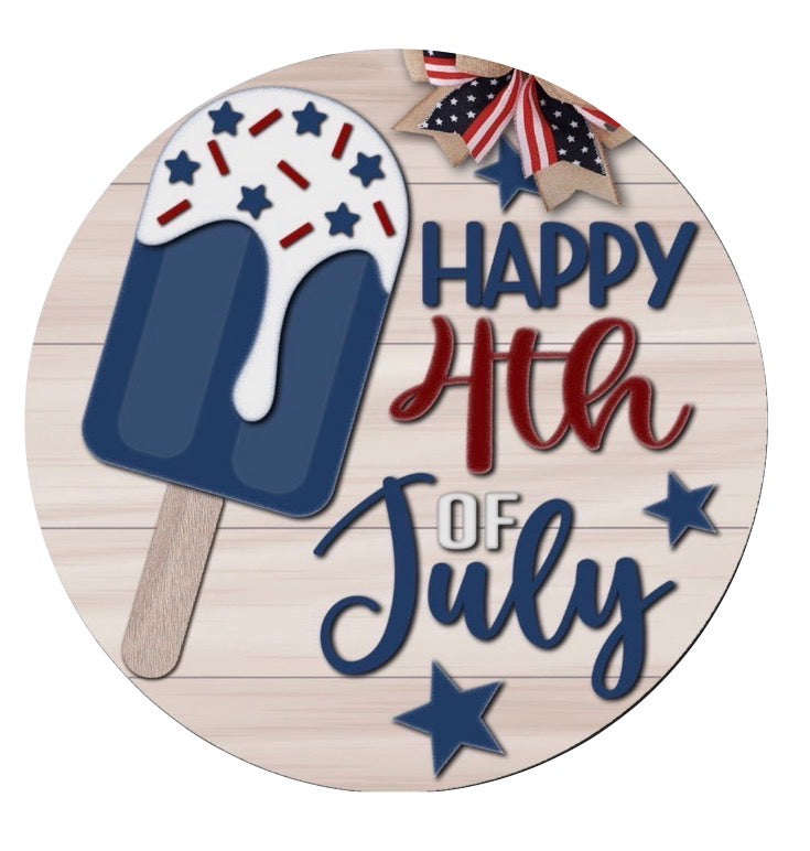 12” Happy 4th of July Popsicle Sign