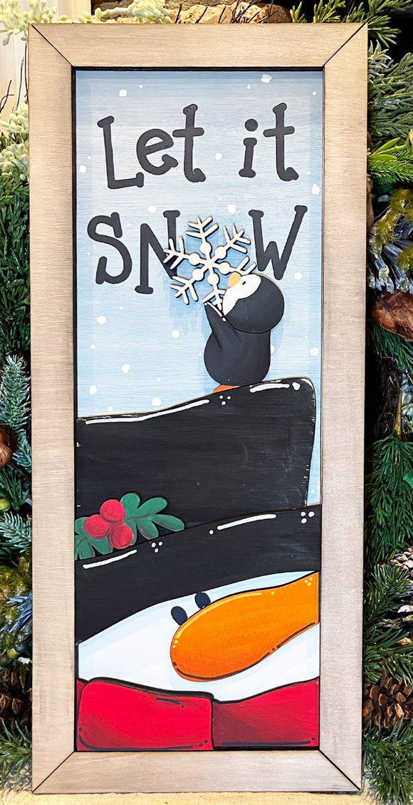 Framed Snowman and Penguin Sign