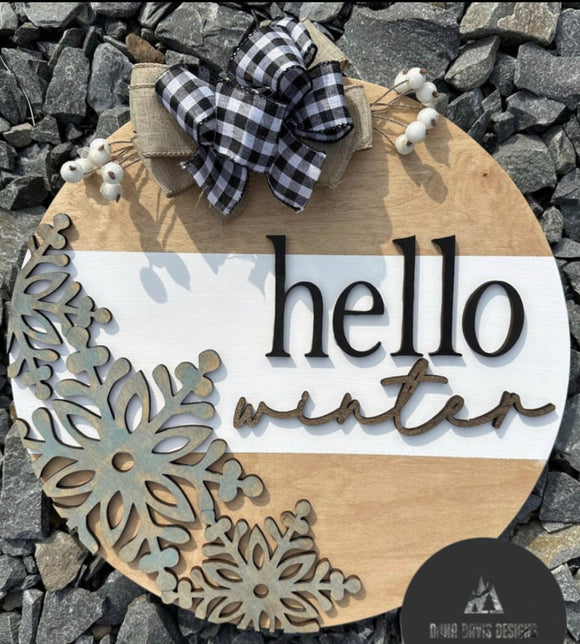 12” Hello Winter Hanging Sign