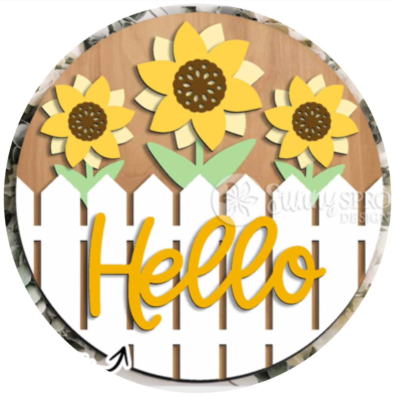 12” Hello Sunflower Hanging Sign