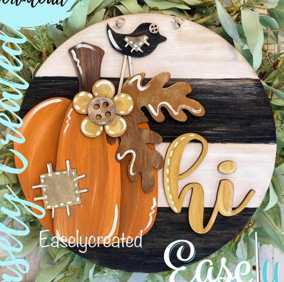 12” Hanging “HI” Pumpkin Sign