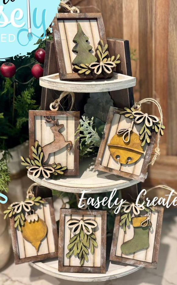 Rustic shiplap Ornament Set