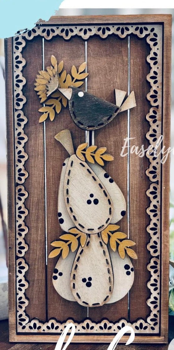 Lace Pumpkin and Bird Shelf Sitter Sign