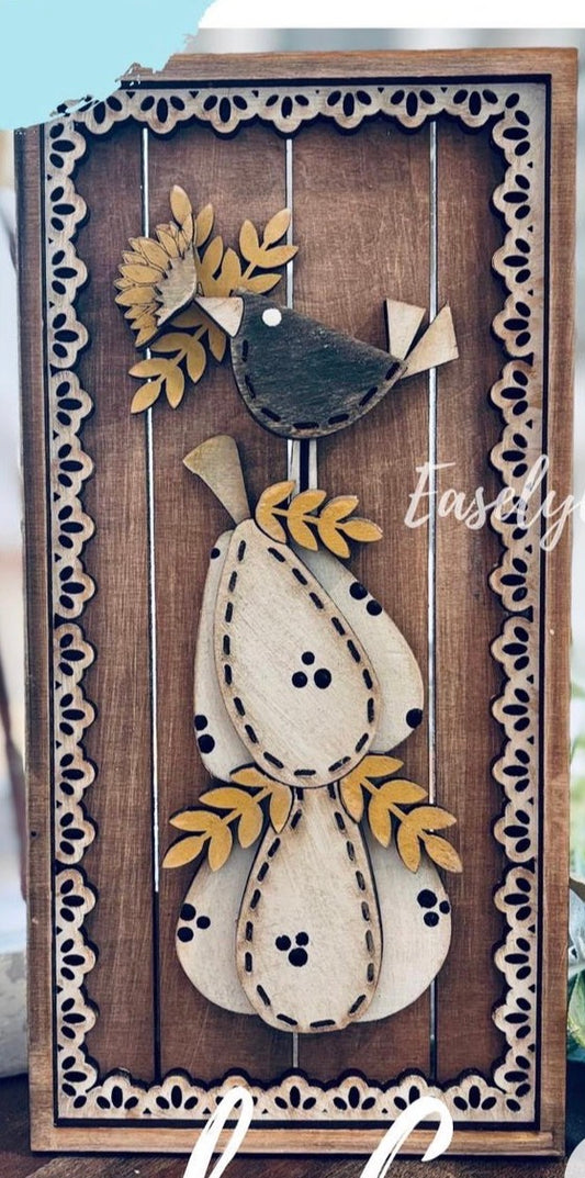 Lace Pumpkin and Bird Shelf Sitter Sign