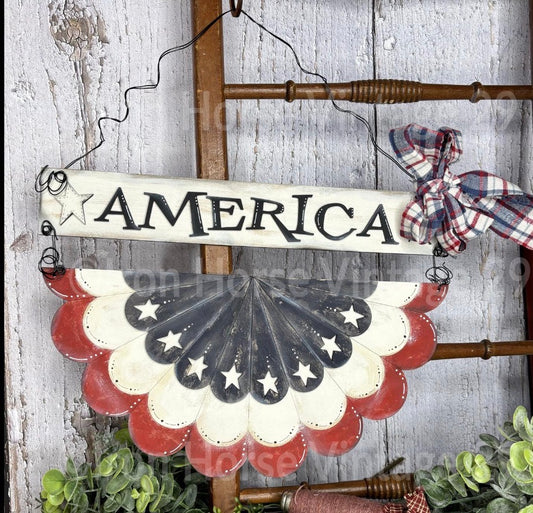 12” Patriotic American Flag Bunting Sign