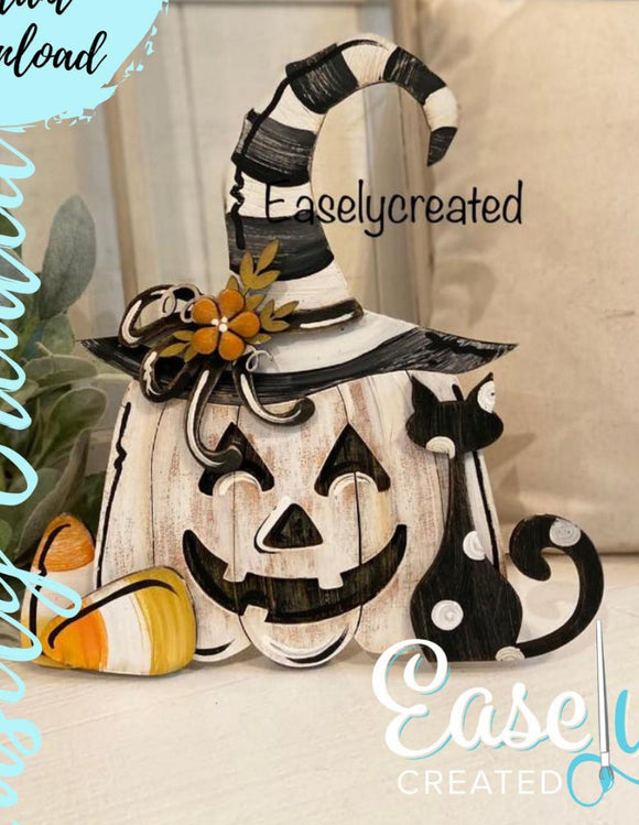 Pumpkin with Witch Hat Shelf Sitter