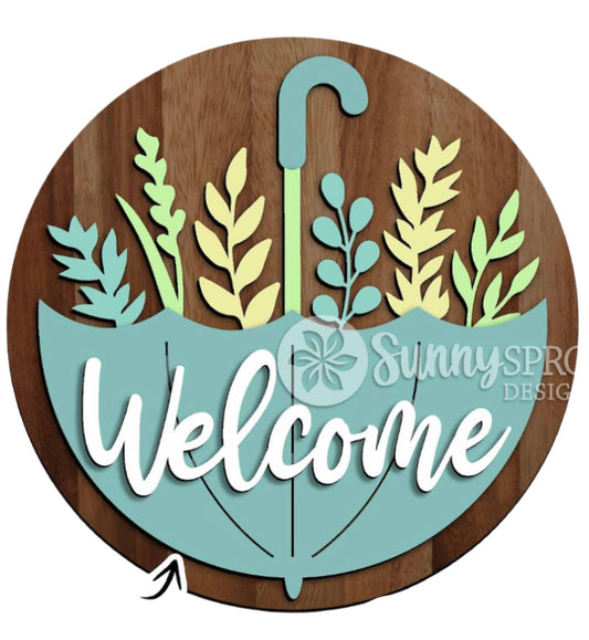 12” Welcome Spring Sign with Umbrella and Flowers