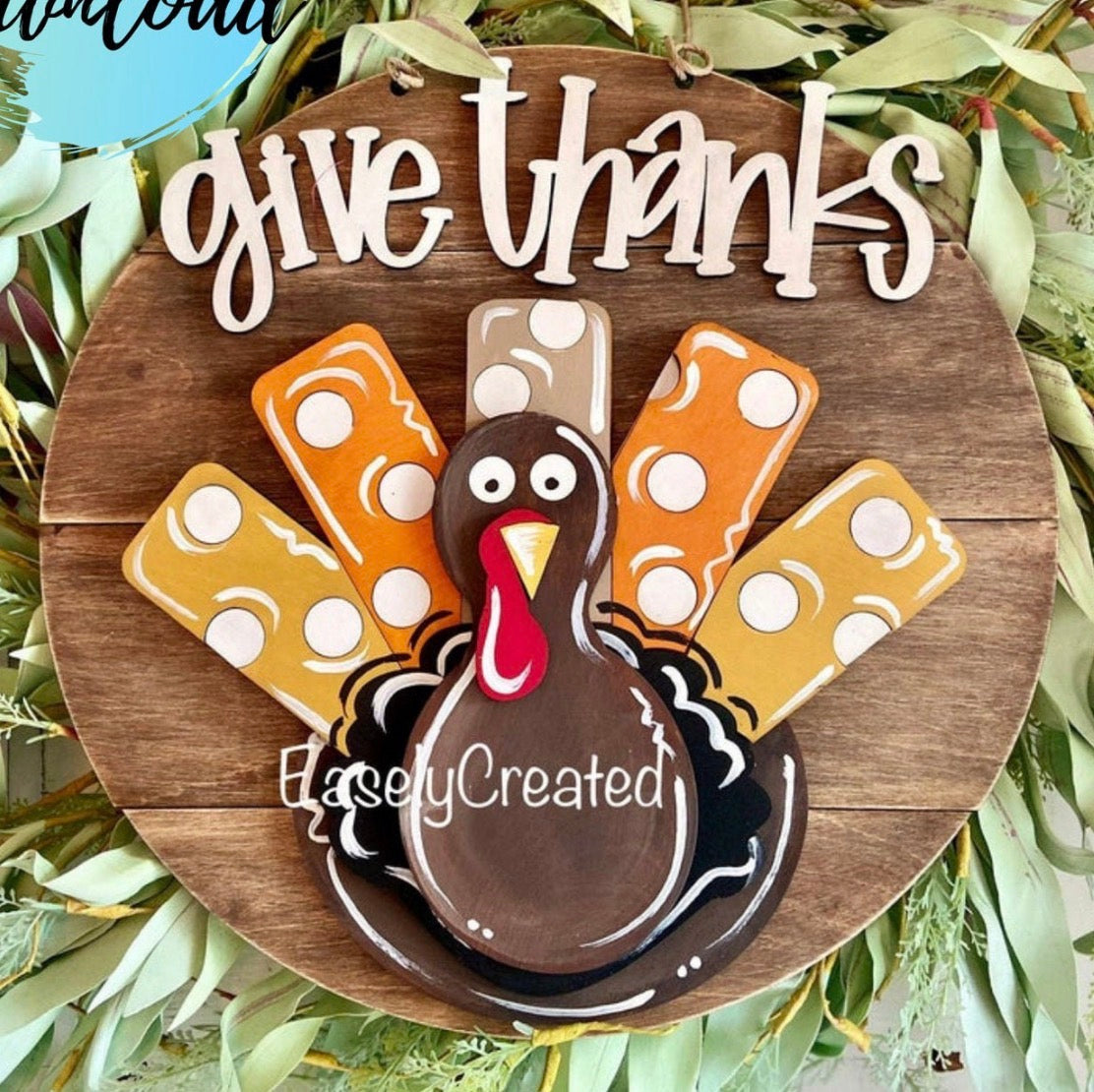 12” Give Thanks Turkey Hanging Sign
