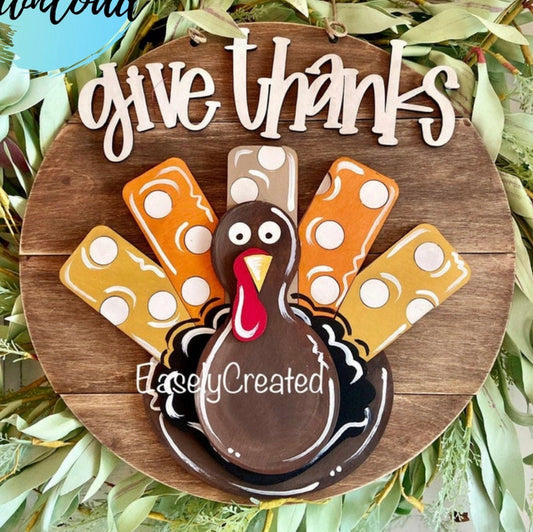 12” Give Thanks Turkey Hanging Sign