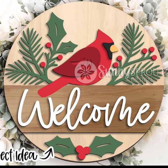 Welcome Cardinal Round Hanging Sign