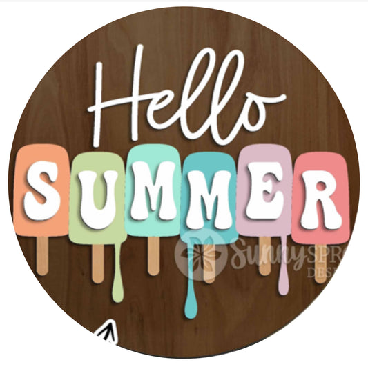 12” Hello Summer Popcicle Hanging Sign