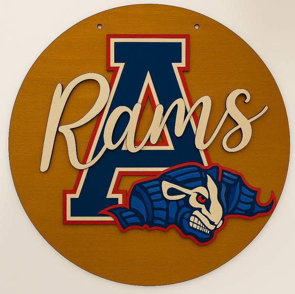 12” School Spirit Sign - Akron w/ script lettering and mascot