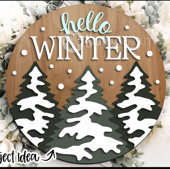 Hello Winter Round Hanging Sign