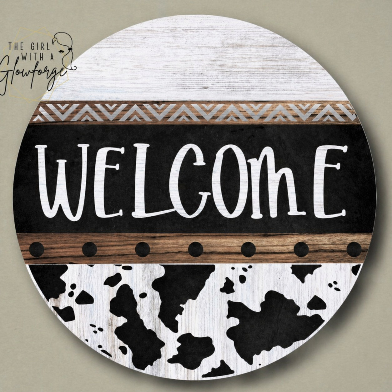 12” Cow Print Western Sign (with choice of wording: howdy or welcome)