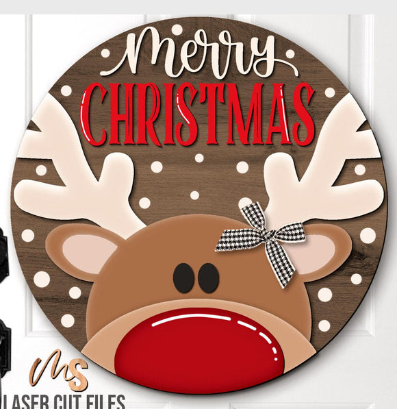 12” Merry Christmas Reindeer Door Hanger