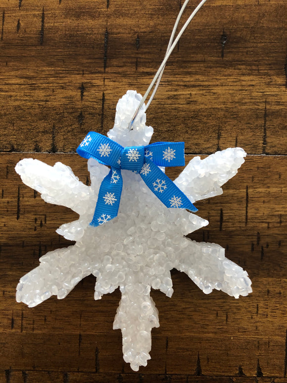 Car Freshie - Snowflake with Blue Bow (Cactus Blossom Scent)