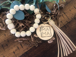 Ivory Cheetah Mama Wristlet Keychain