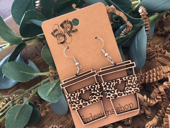 Cheetah Coffee Love Dangle Earrings