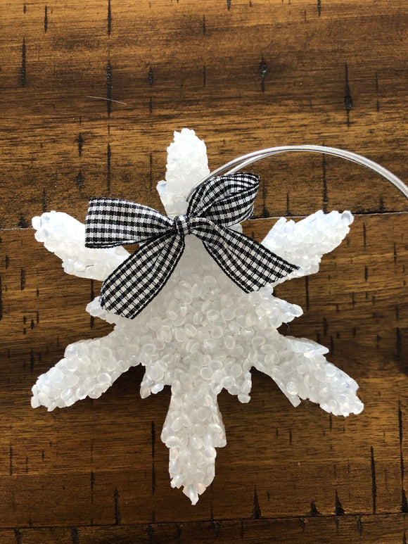 Car Freshie - Snowflake with Buffalo Plaid Bow (Leather Scent)