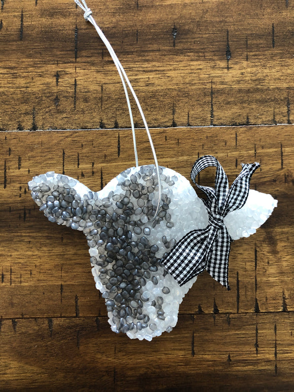 Car Freshie - Cow Head w/ Buffalo Plaid Bow (Cactus Blossom Scent)