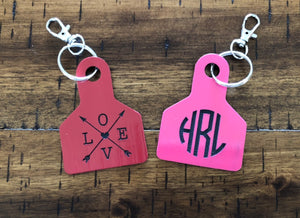 Personalized Cattle Ear Tag Keychain: Initial, Monogram, Name or Stock Design