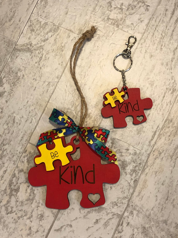 “Be Kind” Autism Awareness Car Charm and Keychain