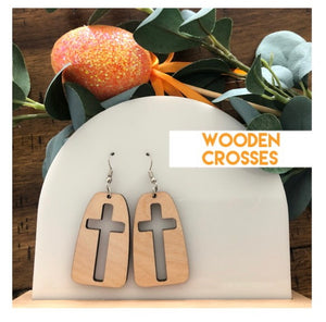 Wooden Cross Earrings (Natural Wood)