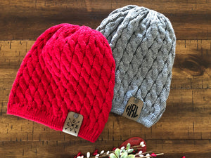 Richardson Cable Knit Beanie with Patch: Initial Monogram, Name or Stock Design