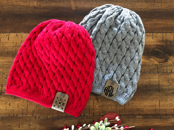 Richardson Cable Knit Beanie with Patch: Initial Monogram, Name or Stock Design