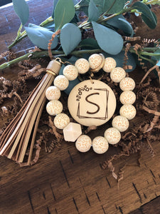 Ivory Cheetah Monogram Wristlet Keychain