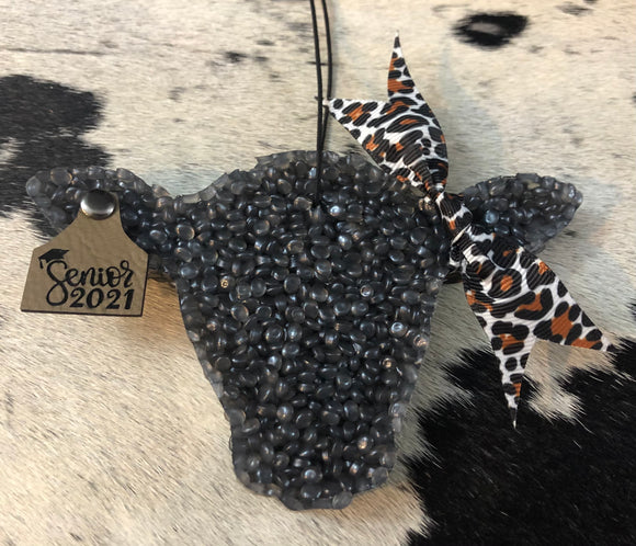Car Freshie with bow and ear tag:  senior 2021